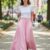 Falda larga de ruedo completo rosa con cinto