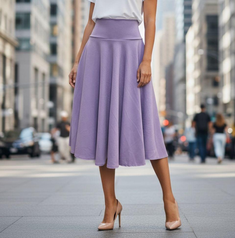 Falda Lila media pantorrilla ruedo completo