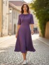 Vestido largo medio ruedo color morado