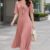 Vestido largo medio ruedo plisado color rosa palo