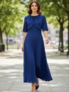 Vestido largo plisado medio ruedo azul royal