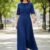 Vestido largo plisado medio ruedo azul royal