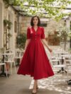 Vestido largo rojo ruedo completo