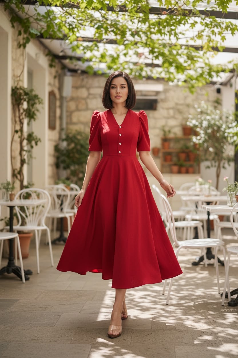 Vestido largo rojo ruedo completo