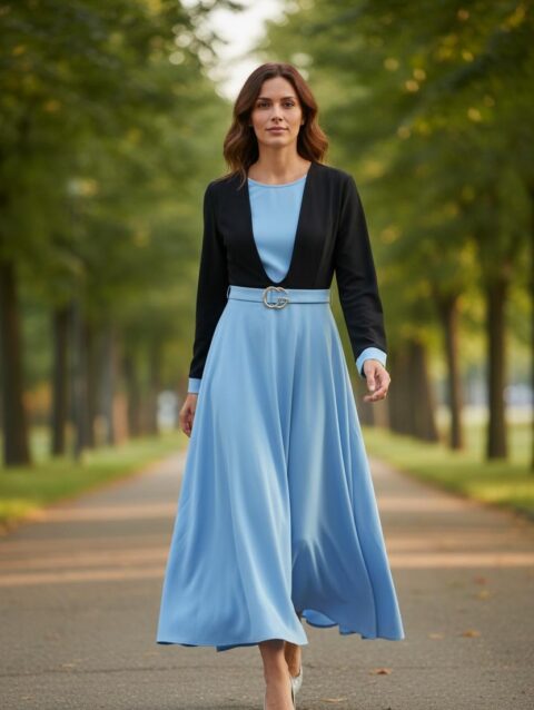 Vestido largo ruedo completo azul cielo