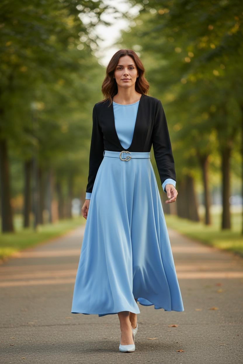 Vestido largo ruedo completo azul cielo