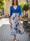 Vestido largo ruedo completo azul rey floreado