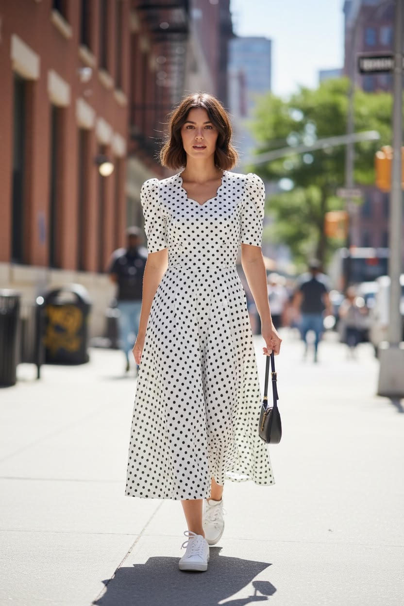 Vestido largo ruedo completo blanco con bolitas