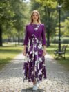 Vestido largo ruedo completo morado floreado