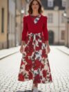 Vestido largo ruedo completo rojo floreado
