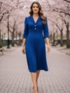 Vestido plisado a media pantorrilla Azul rey