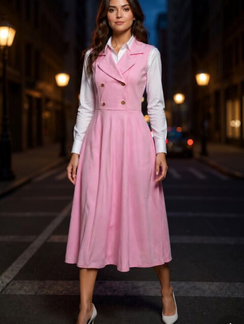 Overol largo con botones ruedo completo rosa (no incluye blusa)