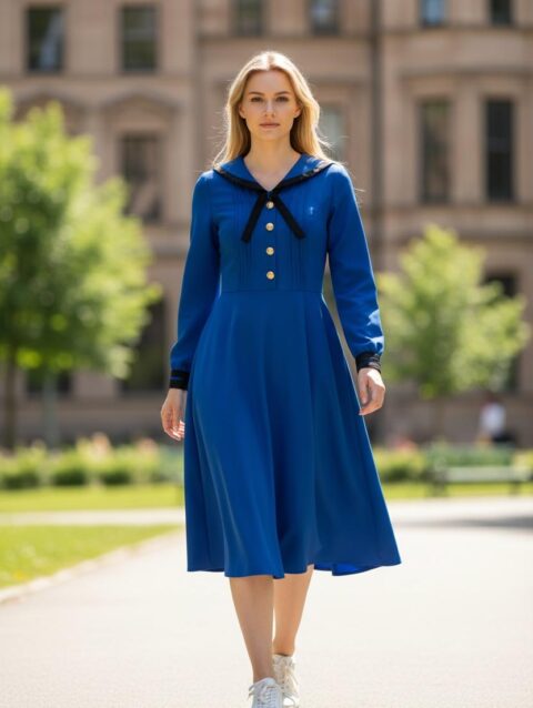 Vestido medio ruedo a media pantorrilla Azul rey