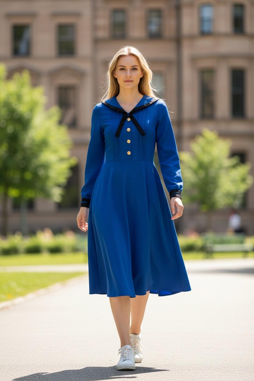 Vestido medio ruedo a media pantorrilla Azul rey