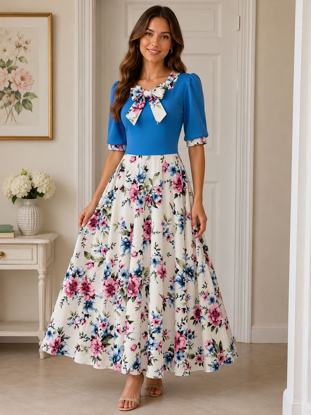 Vestido largo ruedo completo top azul