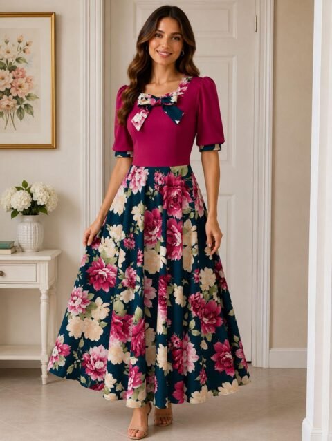 Vestido largo ruedo completo top fushia