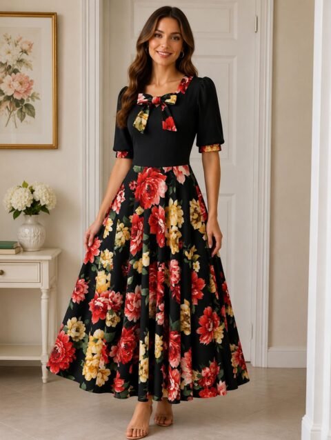 Vestido largo ruedo completo top negro