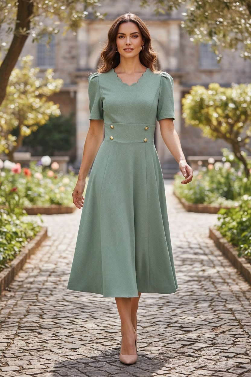Vestido menta medio ruedo a media pantorrila
