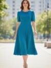 Vestido plisado Azul-Verde