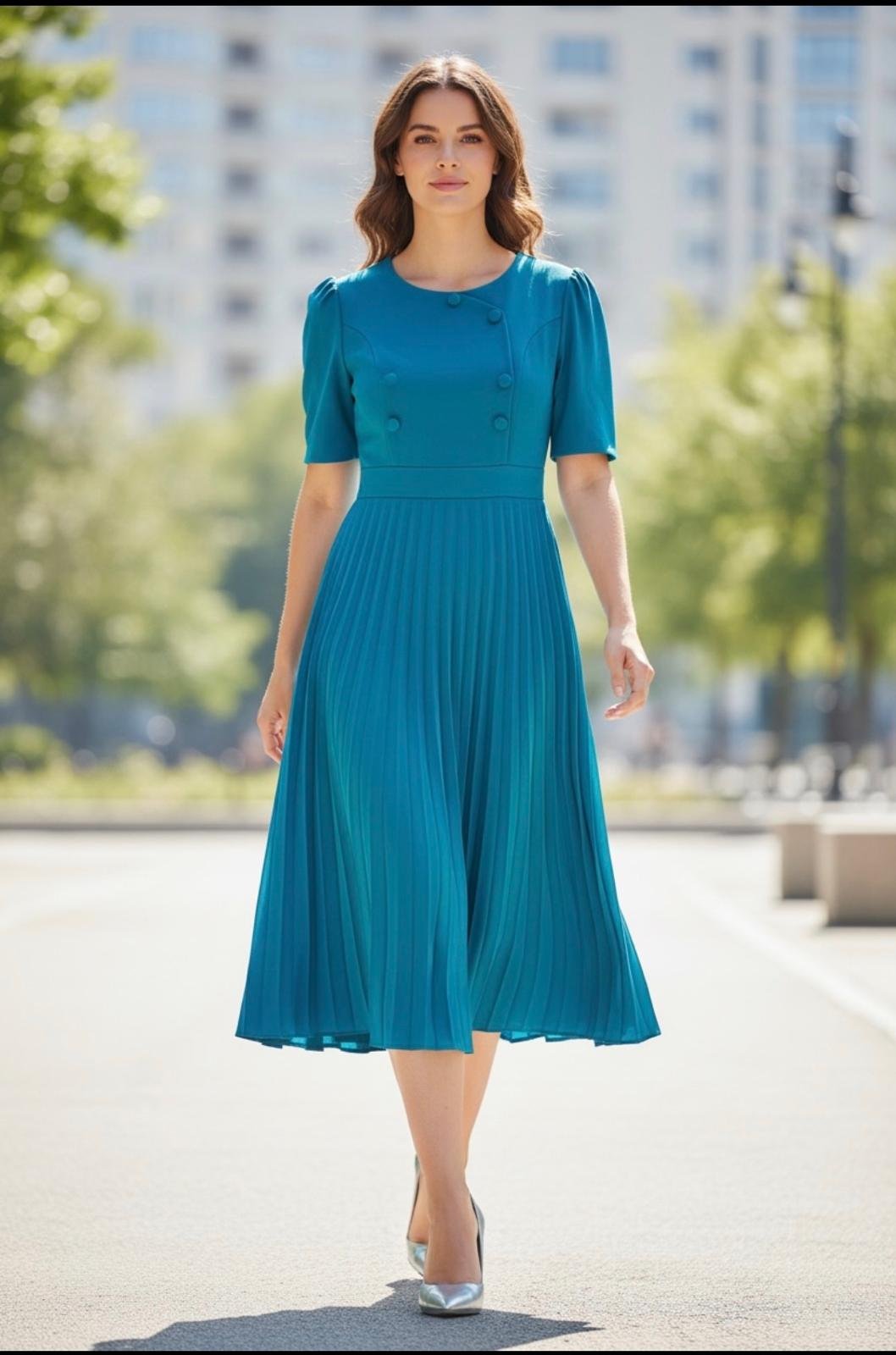Vestido plisado Azul-Verde