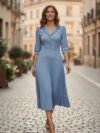 Vestido plisado azul cielo medio ruedo media pantorrilla