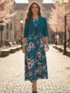 Vestido modesto floral aqua