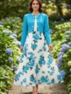 Vestido modesto floreado azul cielo
