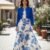 Vestido cristiano floreado azul rey