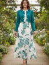 Vestido modesto floreado teal