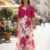 Vestido floreado fucsia medio ruedo largo