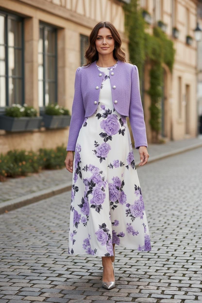 Vestido de flores para cristianas lila