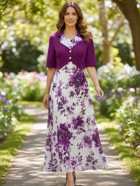 Vestido modesto floreado morado