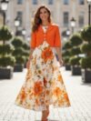 Vestido floreado naranja medio ruedo largo
