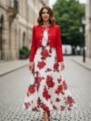 Vestido cristiano floreado rojo