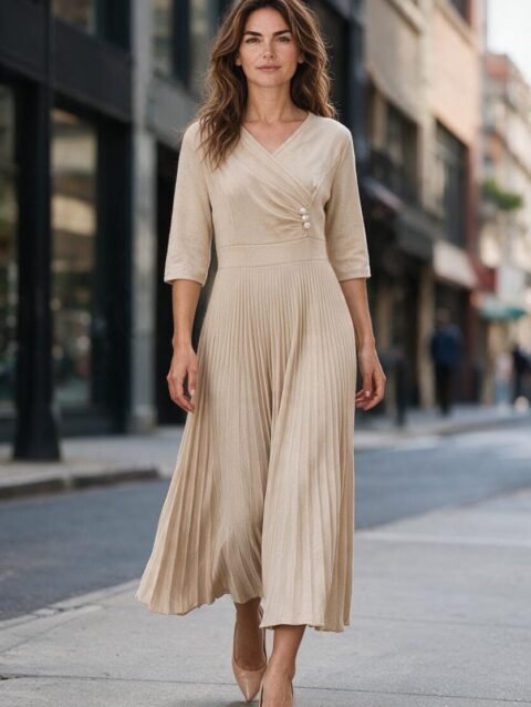 Vestido largo ruedo completo plisado